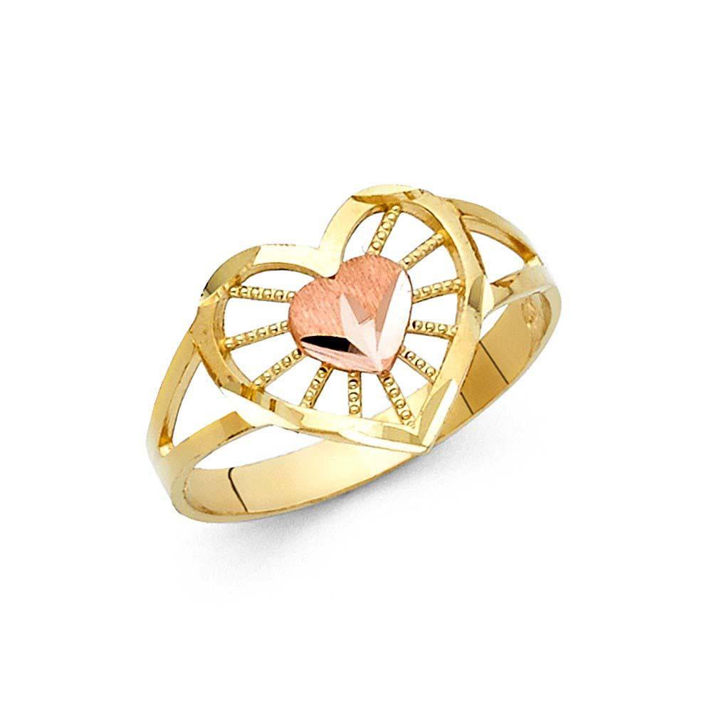 14K Two Tone 12mm Fancy Heart Ring - silverdepot