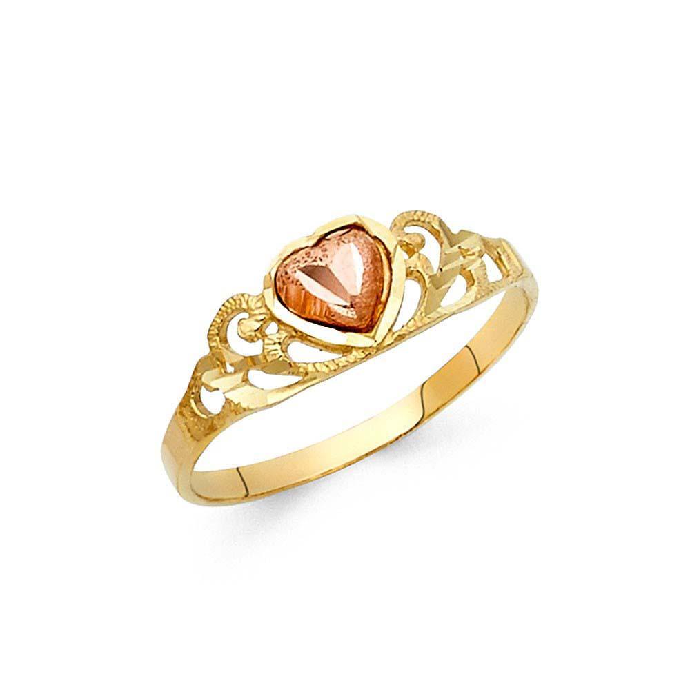 14K Two Tone 6mm Fancy Heart Ring - silverdepot