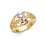 14K Tri Color 10mm Fancy Heart Ring