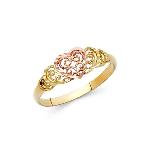 14K Two Tone 7mm Fancy Heart Ring
