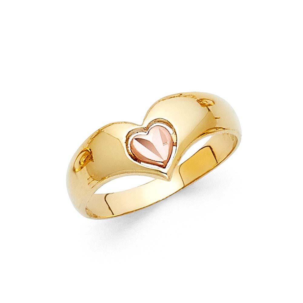 14K Two Tone 7mm Fancy Heart Ring - silverdepot