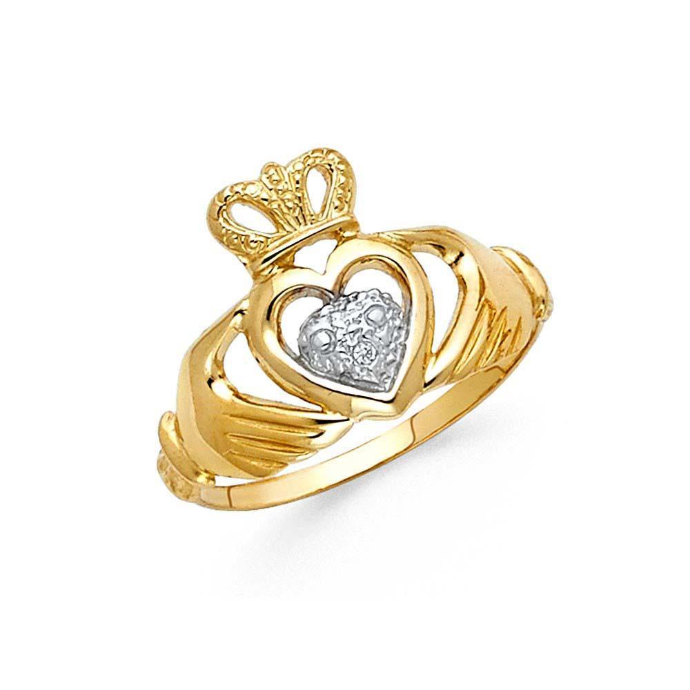 14K Two Tone 13mm Fancy Claddagh Ring - silverdepot