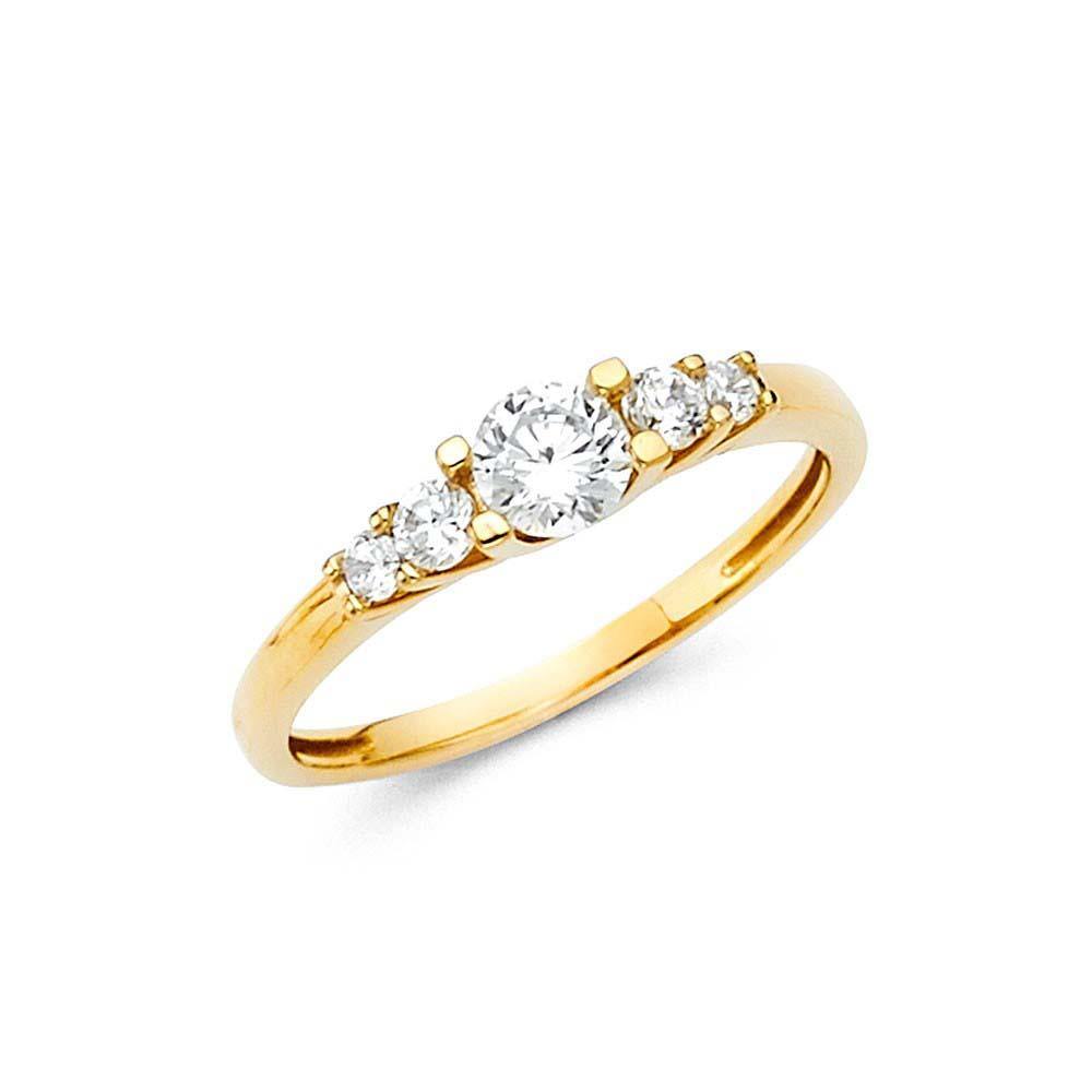 14K Yellow Gold 5mm Clear CZ Fancy Ring - silverdepot