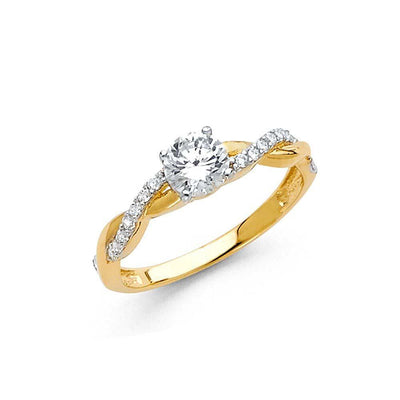 14K Yellow Gold 5mm Clear CZ Fancy Ring - silverdepot