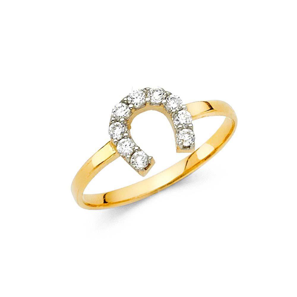 14K Yellow Gold 9mm Clear CZ Fancy Ring - silverdepot