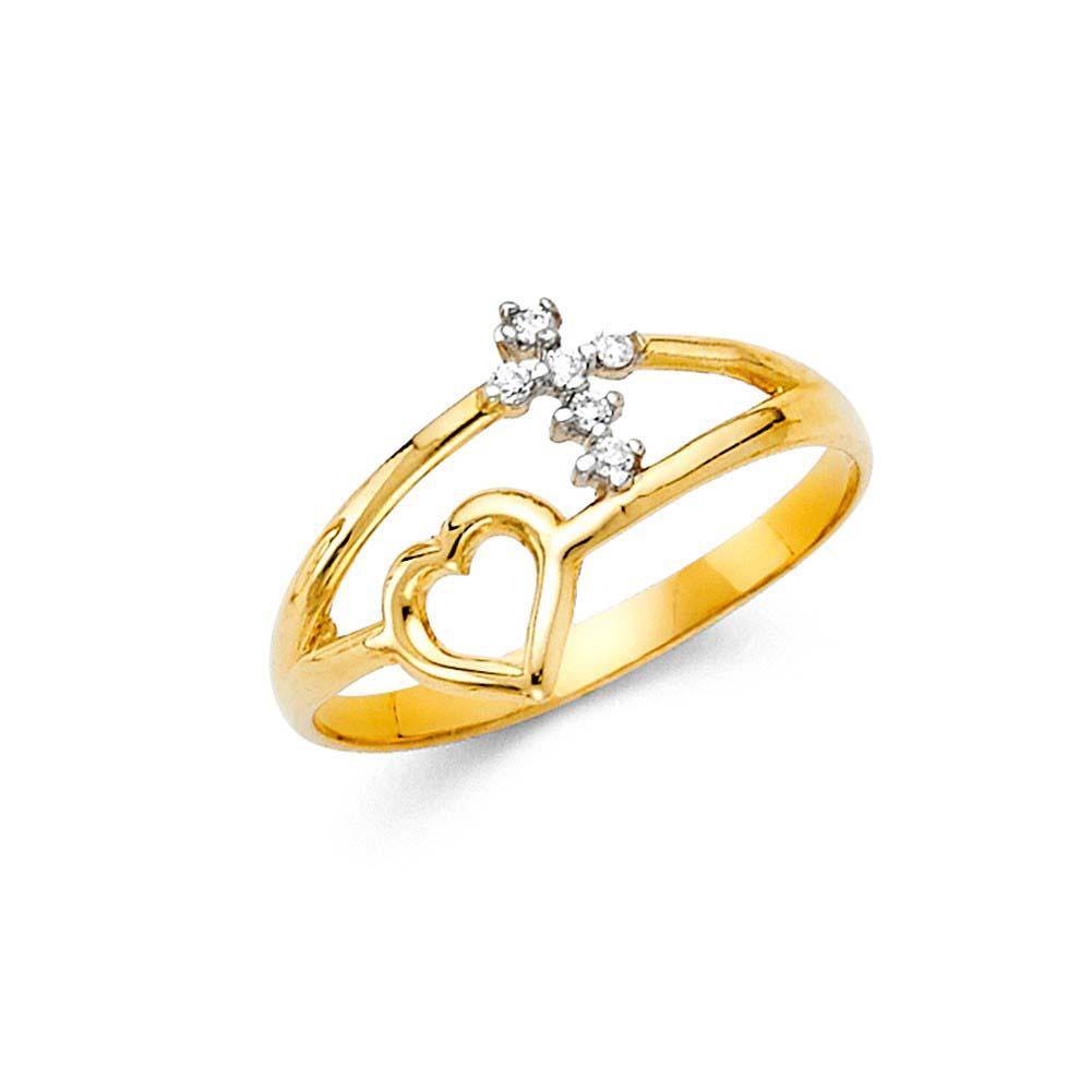 14K Yellow Gold 10mm Clear CZ Fancy Ring - silverdepot