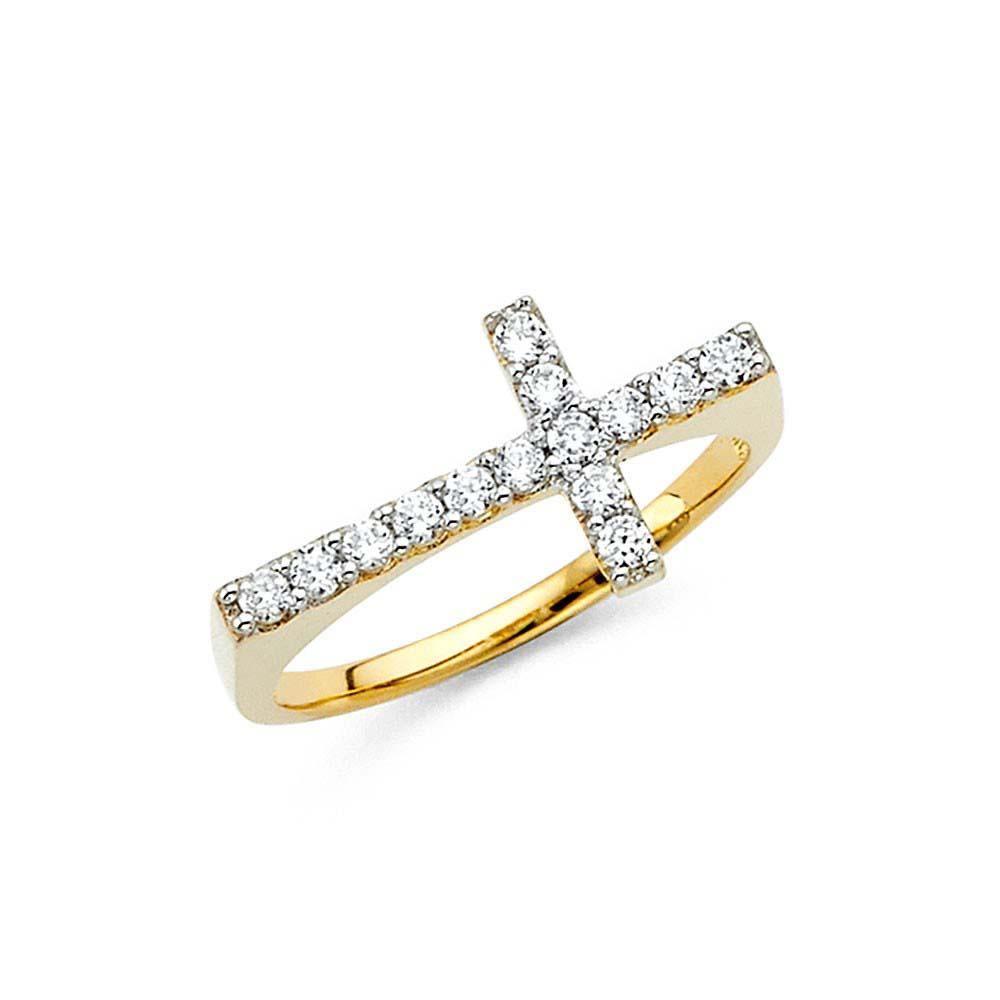 14K Yellow Gold 10mm Clear CZ Fancy Ring - silverdepot