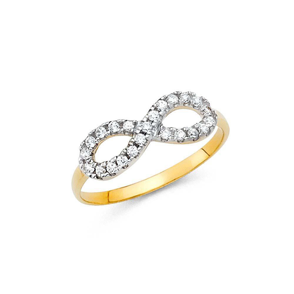 14K Yellow Gold 6mm Clear CZ Fancy Ring - silverdepot