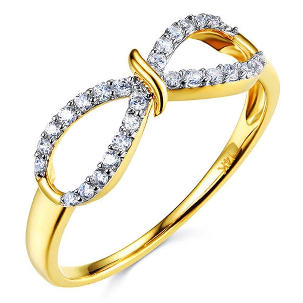 14K Yellow Gold 4mm Clear CZ Fancy Ring - silverdepot