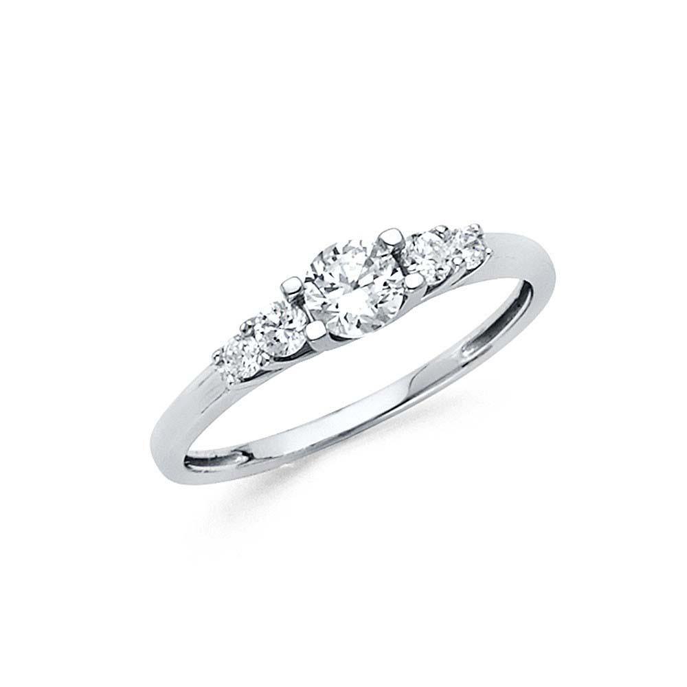 14K White Gold 5mm Clear CZ Fancy Ring - silverdepot