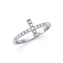 Load image into Gallery viewer, 14K White Gold 10mm Clear CZ Side Way Cross Ring - silverdepot