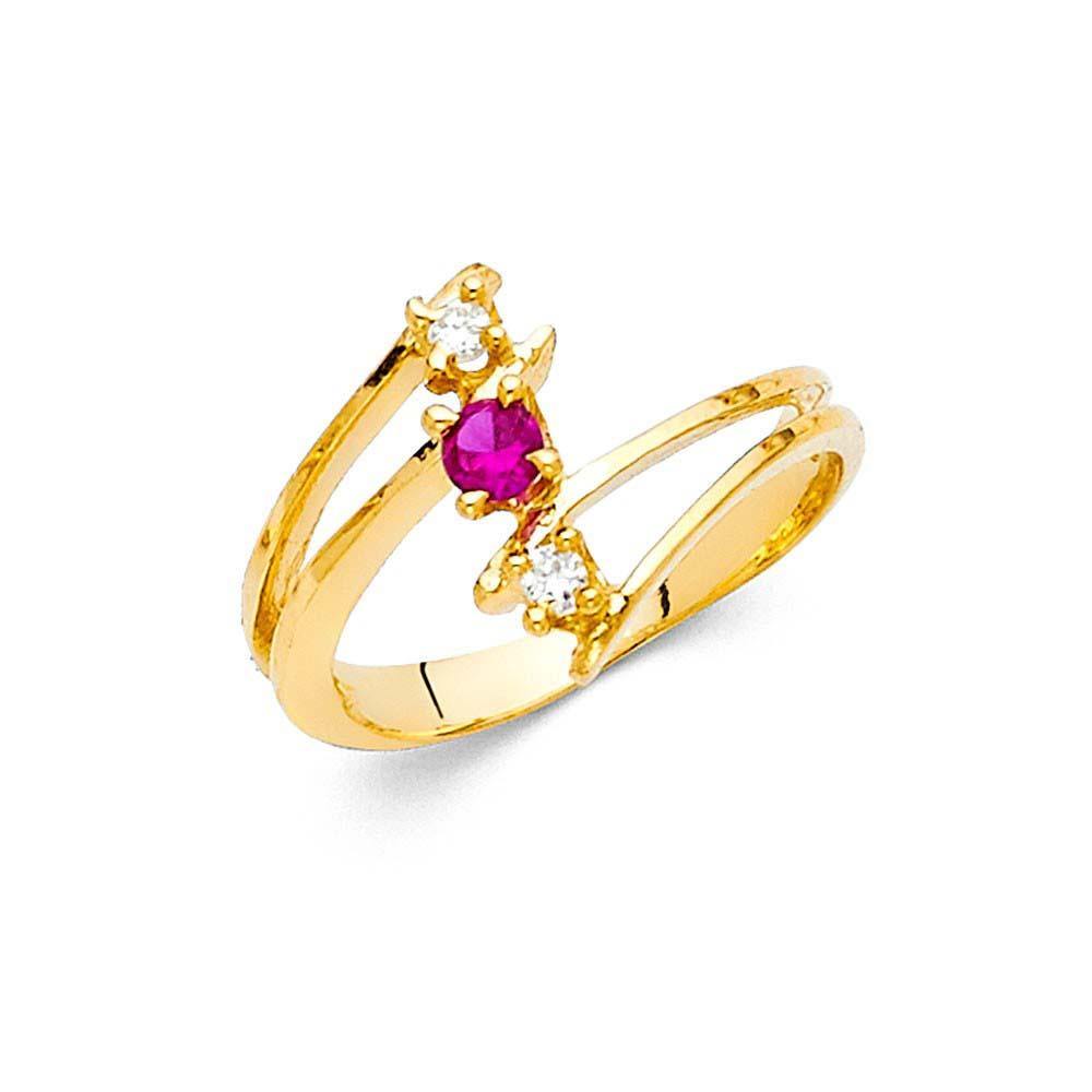 14K Yellow Gold Red CZ Rings and