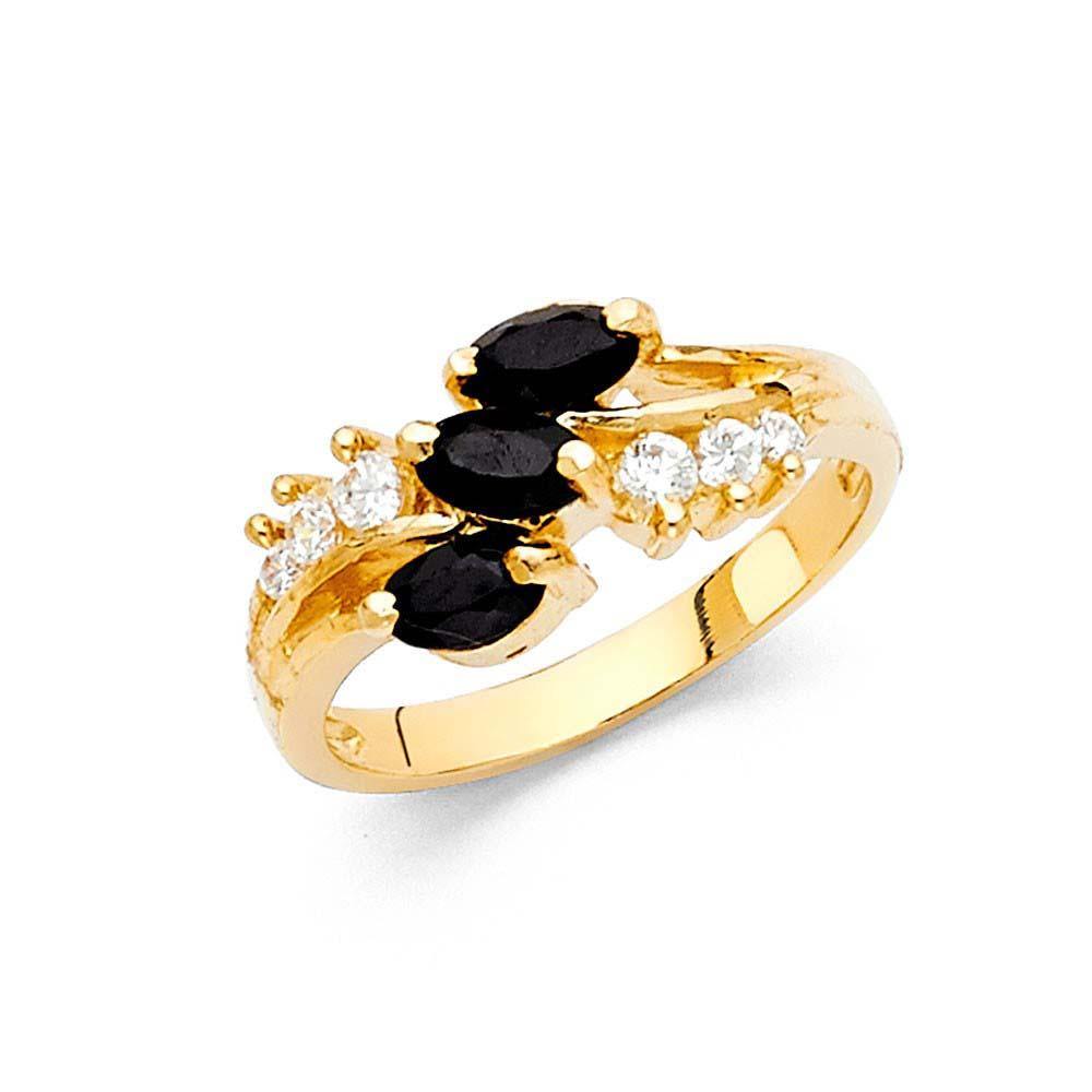 14K Yellow Gold Three Black Onyx CZ Rings