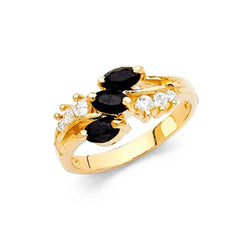 14K Yellow Gold Three Black Onyx CZ Rings