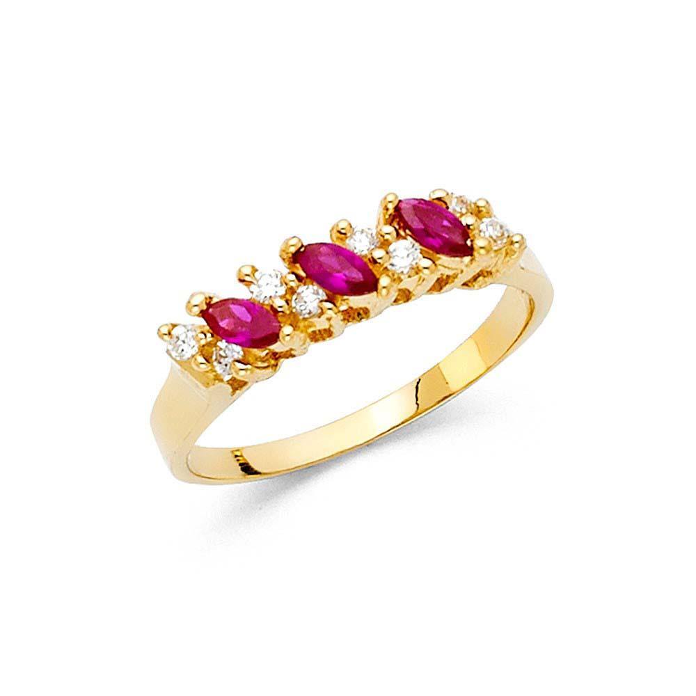 14K Yellow Gold Three CZ Ruby Rings