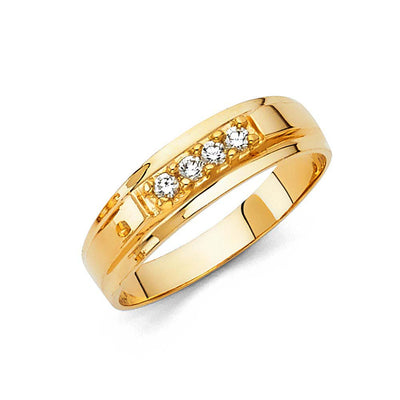 14K Yellow Gold Round 6mm CZ Men's Band