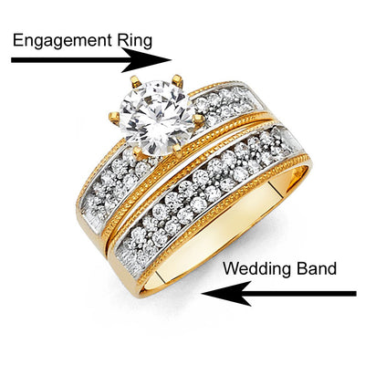 14K Two Tone Gold Round 4mm CZ Ladies Wedding Band