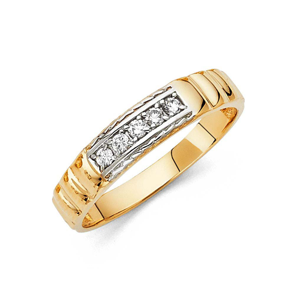 14K Two Tone Gold Round 5mm CZ Men's Band