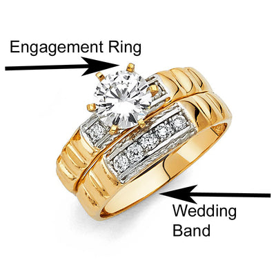 14K Two Tone Gold Round 3mm CZ Ladies Wedding Band
