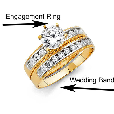 14K Two Tone Gold Round 3mm CZ Ladies Wedding Band