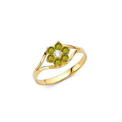 14K Yellow Gold Green CZ AUG Birth Stone Babies Ring - silverdepot