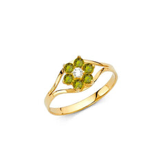 14K Yellow Gold Green CZ AUG Birth Stone Babies Ring