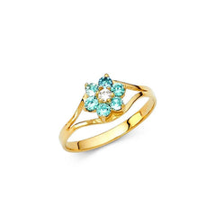 14K Yellow Gold Blue CZ DEC Birth Stone Babies Ring