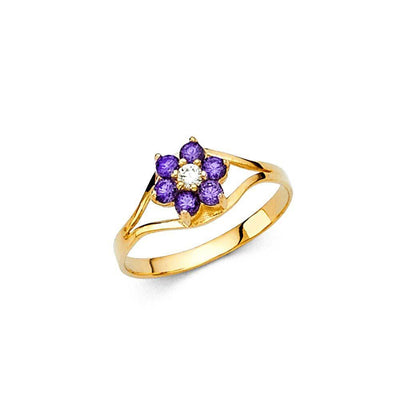 14K Yellow Gold Blue CZ FEB Birth Stone Babies Ring - silverdepot