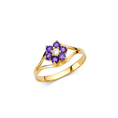 14K Yellow Gold Blue CZ FEB Birth Stone Babies Ring