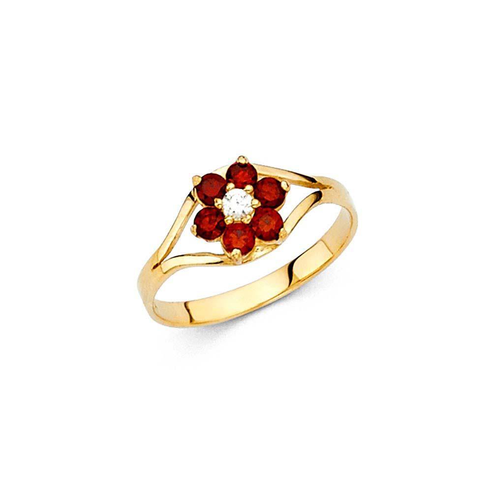 14K Yellow Gold Red CZ JAN Birth Stone Babies Ring - silverdepot