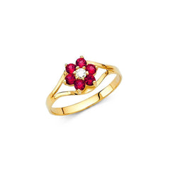 14K Yellow Gold Red CZ JUL Birth Stone Babies Ring