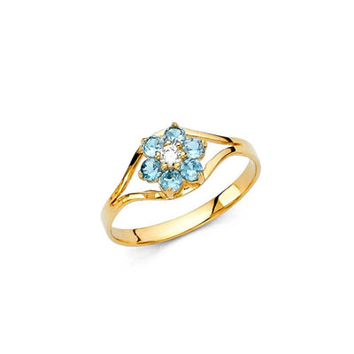 14K Yellow Gold Blue CZ MAR Birth Stone Babies Ring - silverdepot