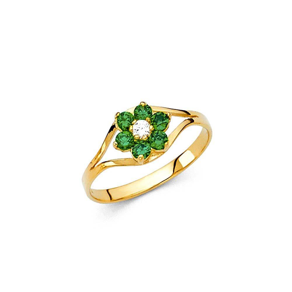 14K Yellow Gold Green CZ MAY Birth Stone Babies Ring