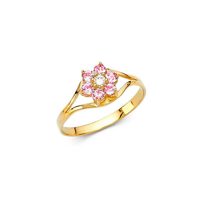14K Yellow Gold Pink CZ OCT Birth Stone Babies Ring - silverdepot