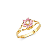 14K Yellow Gold Pink CZ OCT Birth Stone Babies Ring
