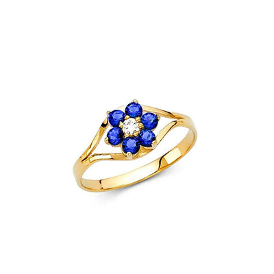 14K Yellow Gold Blue CZ SEP Birth Stone Babies Ring - silverdepot