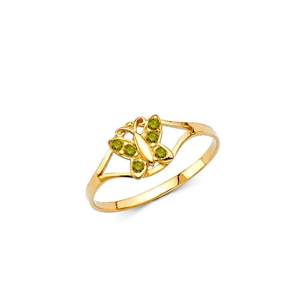14K Yellow Gold Green CZ AUG Birth Stone Babies Ring - silverdepot