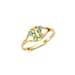 14K Yellow Gold Blue CZ DEC Birth Stone Babies Ring