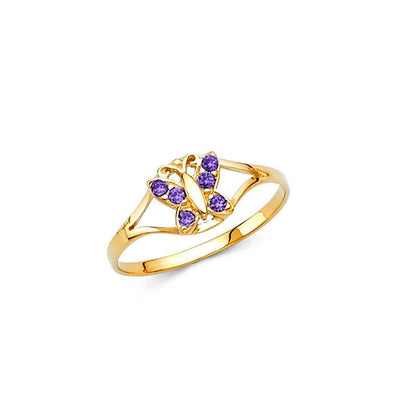 14K Yellow Gold Purple CZ FEB Birth Stone Babies Ring - silverdepot