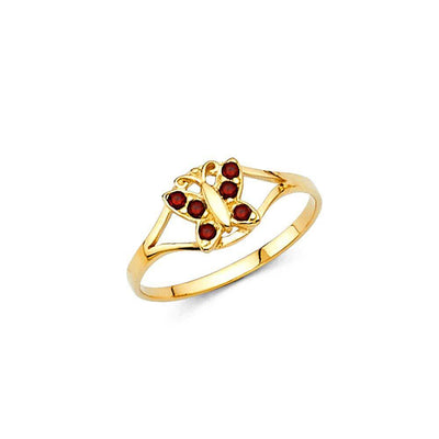 14K Yellow Gold Red CZ JAN Birth Stone Babies Ring - silverdepot