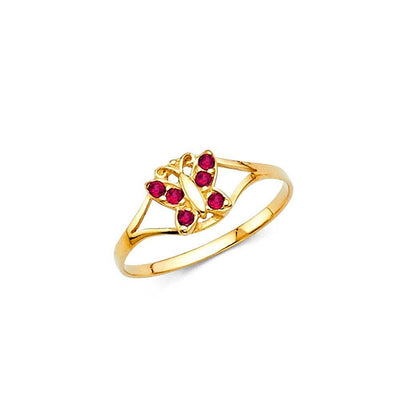 14K Yellow Gold Pink CZ JUL Birth Stone Babies Ring - silverdepot
