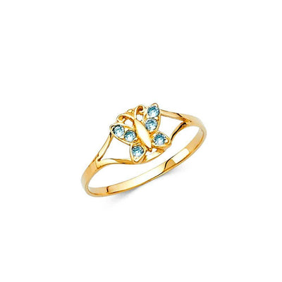 14K Yellow Gold Blue CZ MAR Birth Stone Babies Ring - silverdepot
