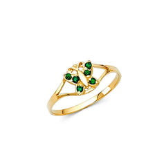 14K Yellow Gold Green CZ MAY Birth Stone Babies Ring