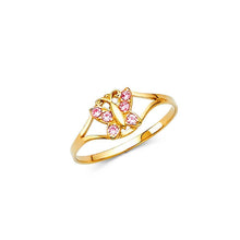 Load image into Gallery viewer, 14K Yellow Gold Pink CZ OCT Birth Stone Babies Ring - silverdepot