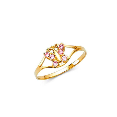 14K Yellow Gold Pink CZ OCT Birth Stone Babies Ring - silverdepot