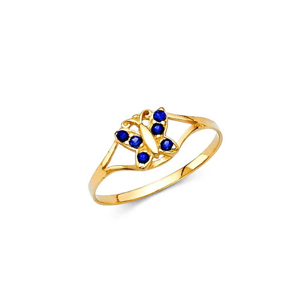 14K Yellow Gold Blue CZ SEP Birth Stone Babies Ring - silverdepot