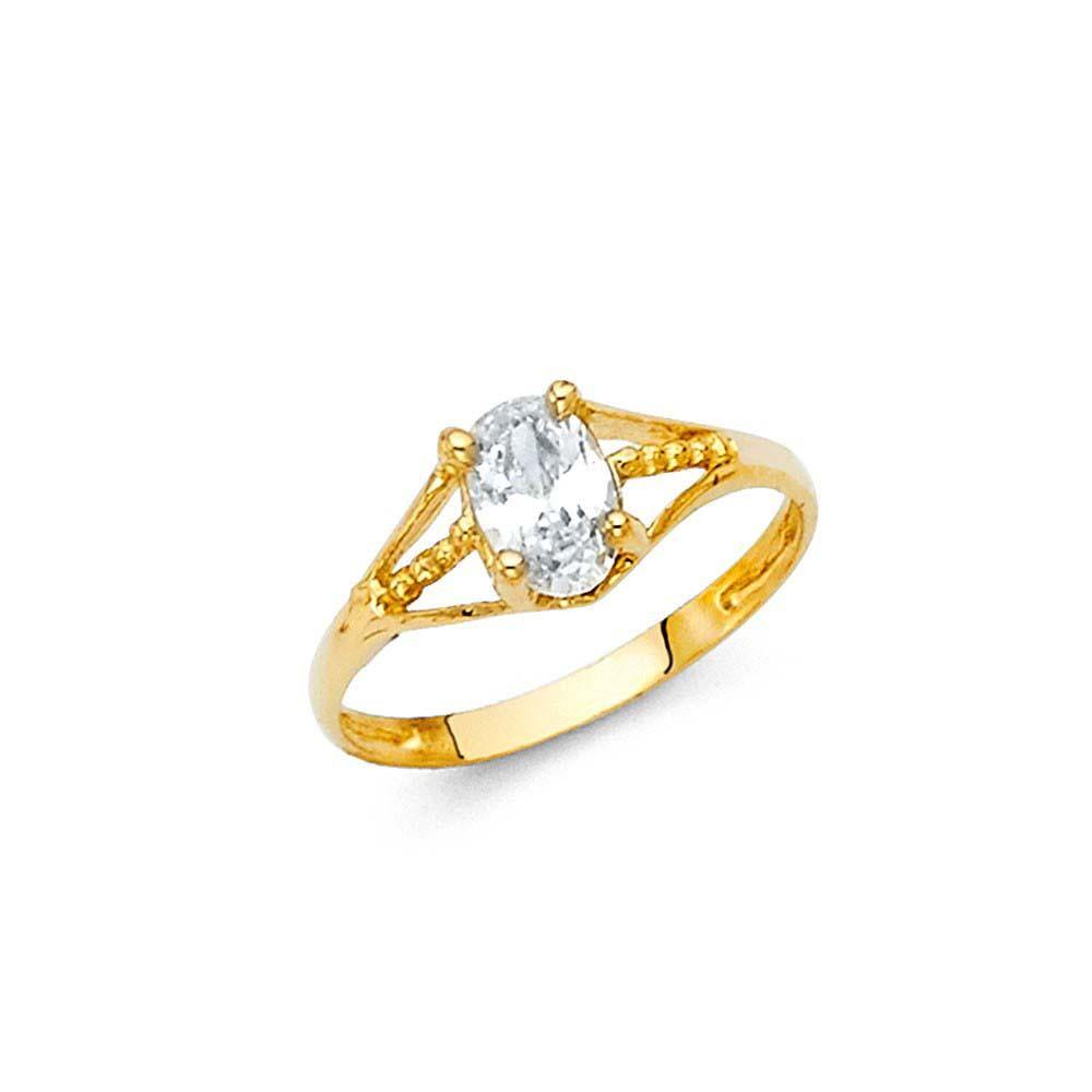 14K Yellow Gold Clear CZ APR Birth Stone Babies Ring - silverdepot