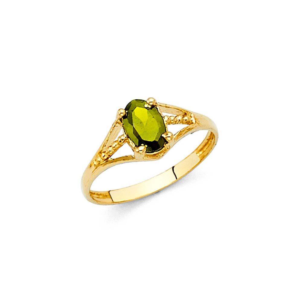 14K Yellow Gold Green CZ AUG Birth Stone Babies Ring - silverdepot