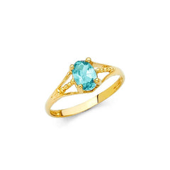 14K Yellow Gold Blue CZ DEC Birth Stone Babies Ring