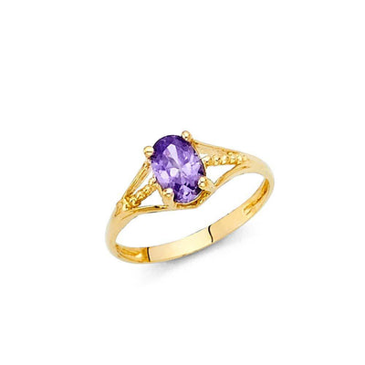 14K Yellow Gold Purple CZ FEB Birth Stone Babies Ring - silverdepot